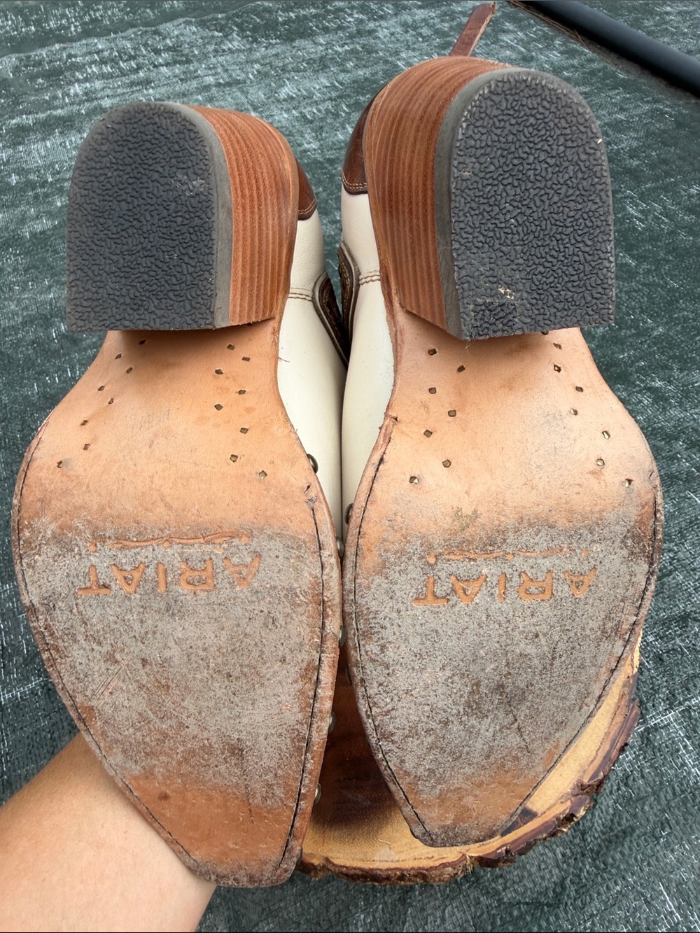 Women's Cream and Brown Western Ankle Boot - Picture 6 of 6